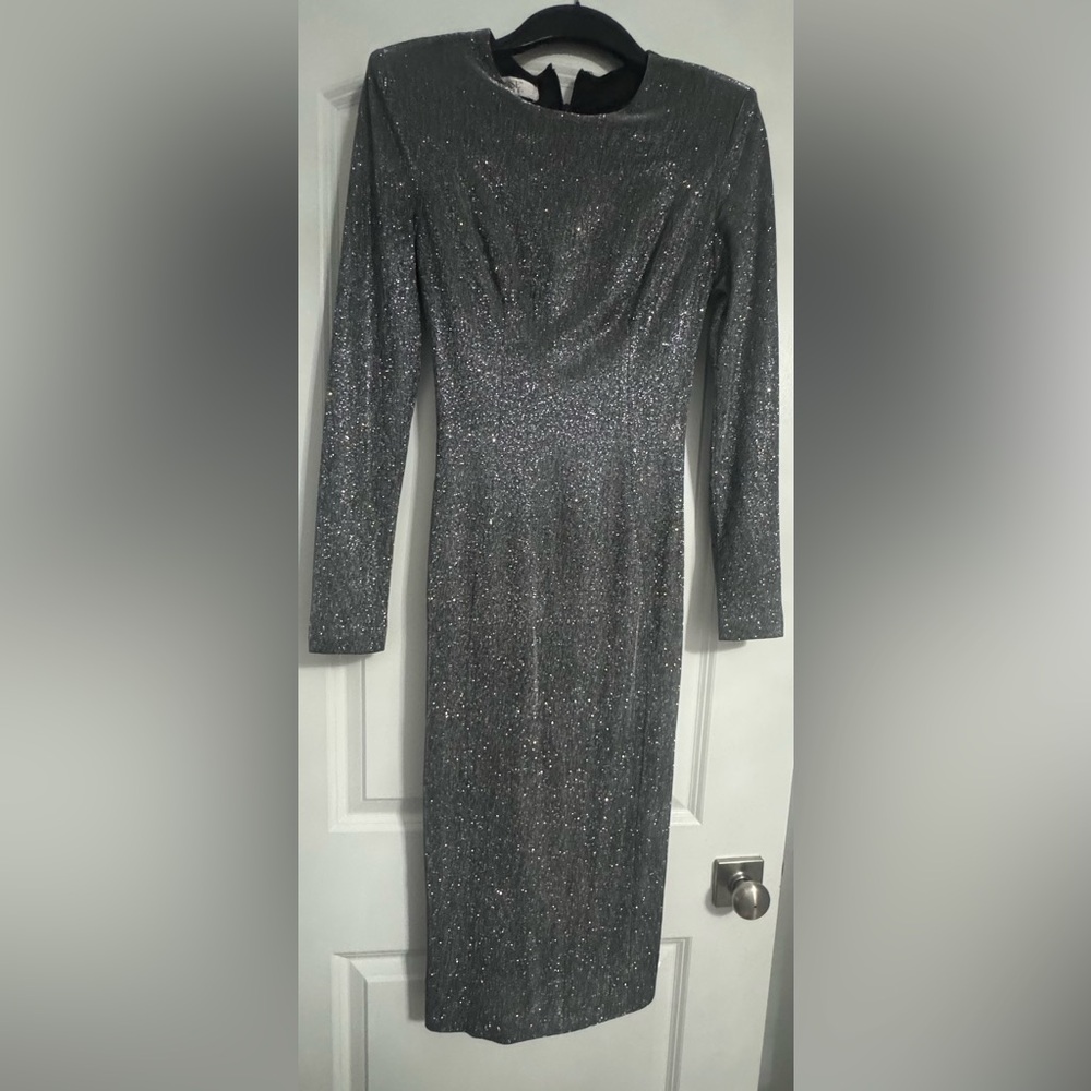 House of CB Silver Long-Sleeve Sequin Bodycon Dress - Picture 2 of 4